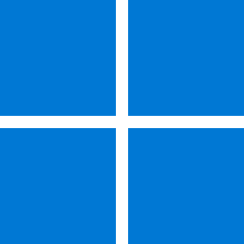 Windows 10 logo with four blue squares in 2x2 grid layout.